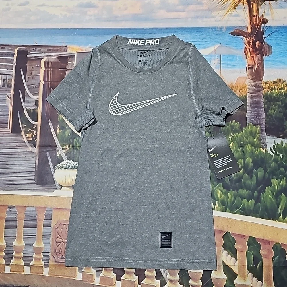 Nike Pro Gray Tee Shirt Boys Size New